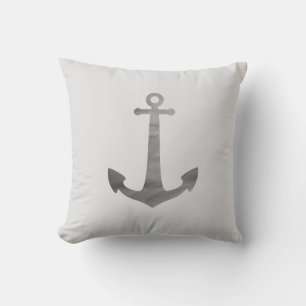 Anchor Nautical Gray Beach Decor Pillow