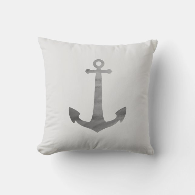 Anchor Nautical Gray Beach Decor Pillow (Front)
