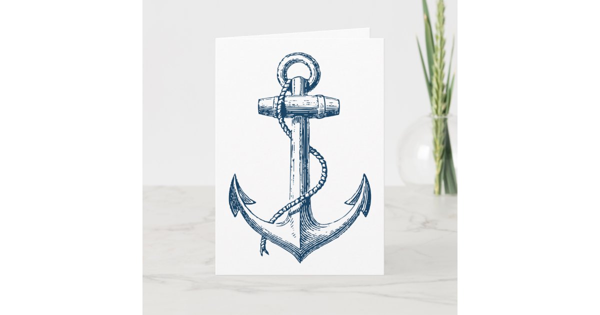 Anchor Nautical Greeting Card Gift Navy Blue White | Zazzle