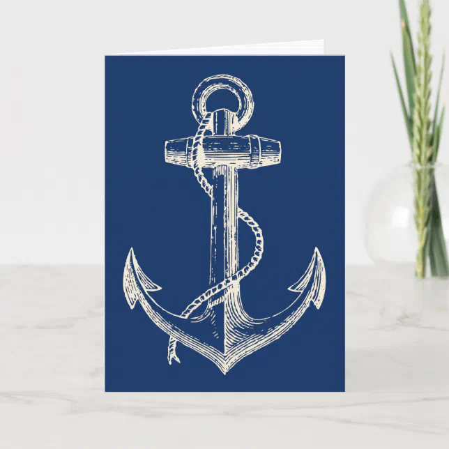 Anchor Nautical Greeting Card Gift Navy Blue White | Zazzle