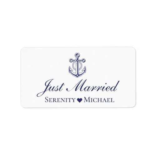 Anchor Nautical Just Married Wedding Announcement Label
