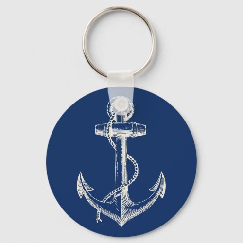 Anchor Nautical Keychain Gift Navy Blue White