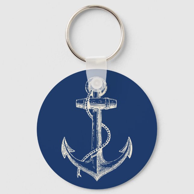 Anchor Nautical Keychain Gift Navy Blue White (Front)