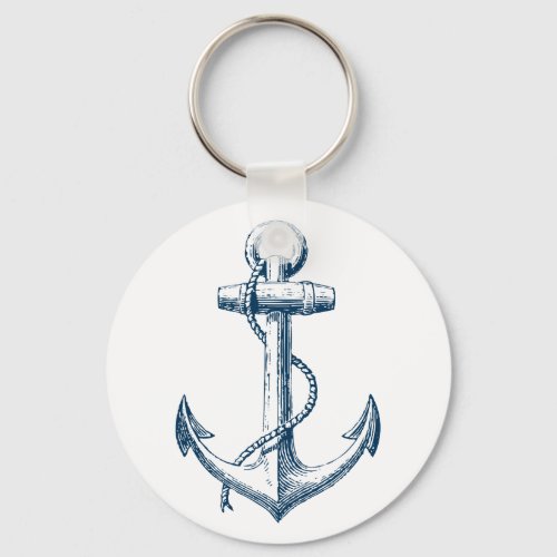 Anchor Nautical Keychain Key Gift Navy Blue White