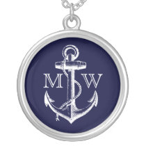 Anchor, Nautical Monogram Silver Plated Necklace