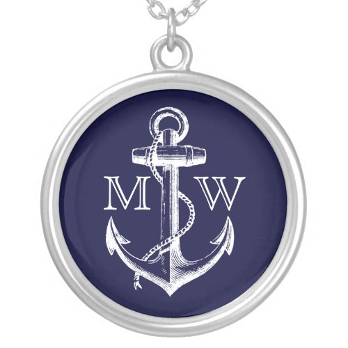 Anchor Nautical Monogram Silver Plated Necklace