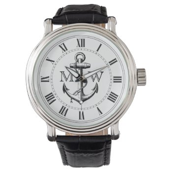 Anchor  Nautical Monogram Watch by RomanticArchive at Zazzle