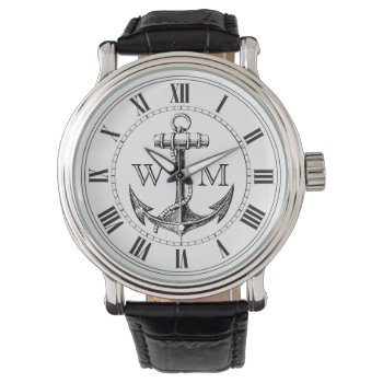 Anchor  Nautical Monogram Watch by TimeEchoArt at Zazzle