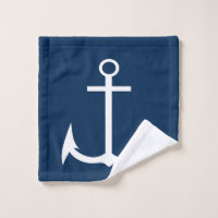 Modern Nautical Anchor Bathroom Navy blue white Bath Towel Set, Zazzle