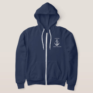 Anchor Nautical Navy Blue Boat Captain  Hoodie