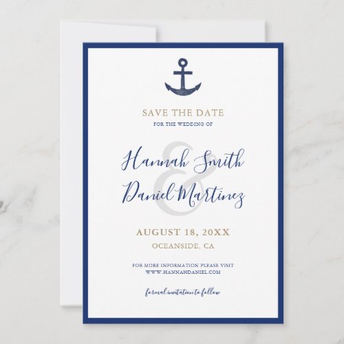 Anchor Nautical Navy Blue Wedding Save the Date