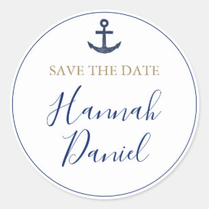 Anchor Nautical Navy Blue Wedding Save the Date Classic Round Sticker