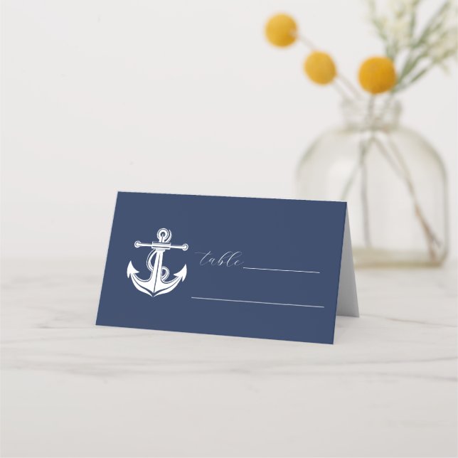 Anchor Nautical Navy Boat Wedding Place Card (Front)