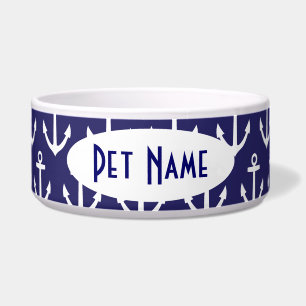Anchor Nautical Navy Personalized Pet Bowl