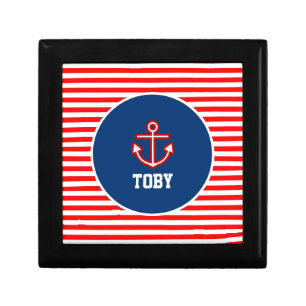 Anchor Nautical Navy Red and White Stripes Gift Box
