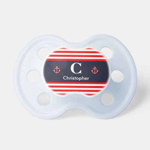 Anchor Nautical Navy Red White Stripes Pattern Pacifier