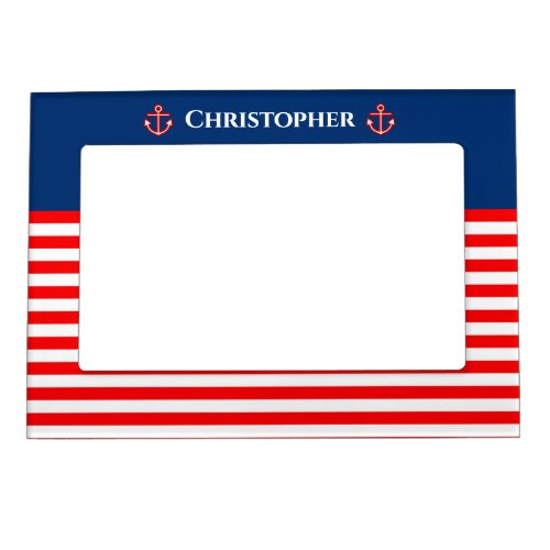 Anchor Nautical Navy Stripes Pattern Magnetic Frame