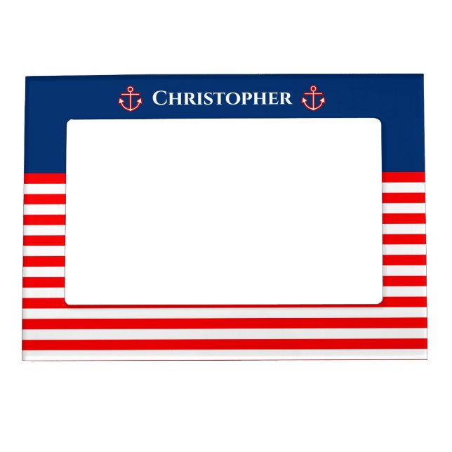 Anchor Nautical Navy Stripes Pattern Magnetic Frame (Front)