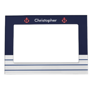 Anchor Nautical Navy Stripes Pattern Magnetic Frame
