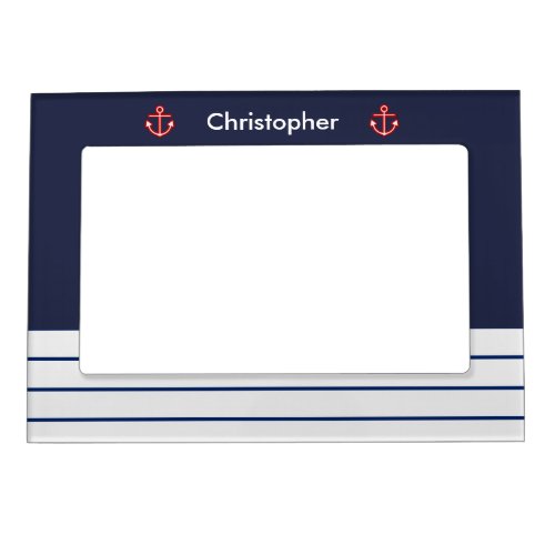 Anchor Nautical Navy Stripes Pattern Magnetic Frame