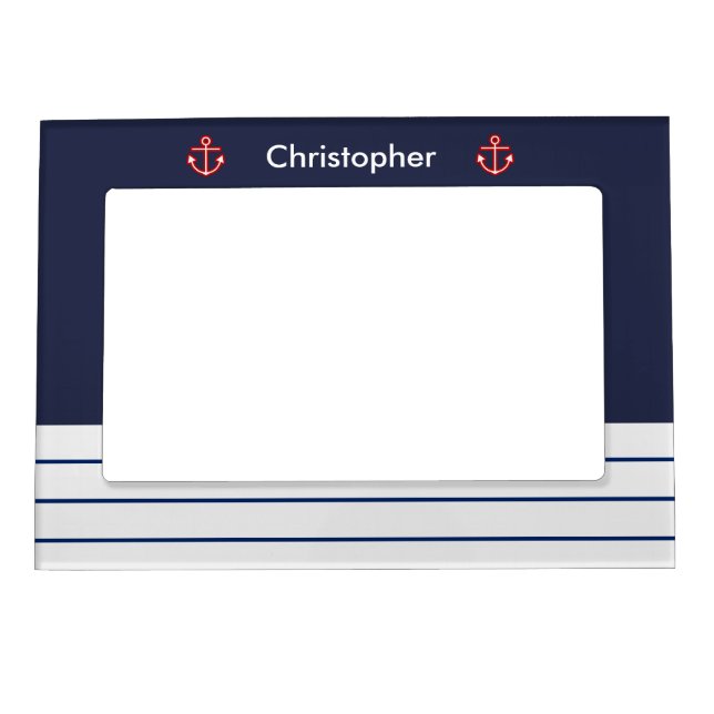 Anchor Nautical Navy Stripes Pattern Magnetic Frame (Front)