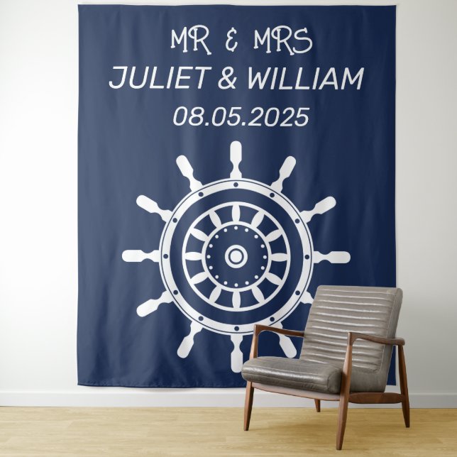 Anchor Nautical Navy Wedding Backdrop banner (In Situ)