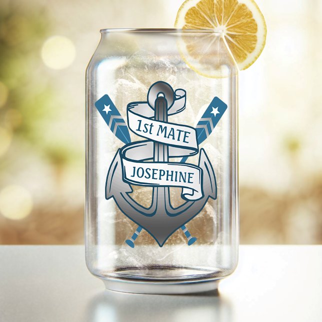 Anchor Nautical Oars 1st Mate Personalized Name Can Glass (Creator Uploaded)