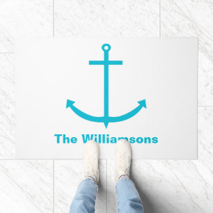 Anchor Nautical Personalize Turquoise Doormat