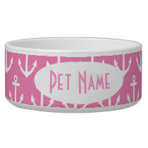 Anchor Nautical Pink Personalized Pet Bowl
