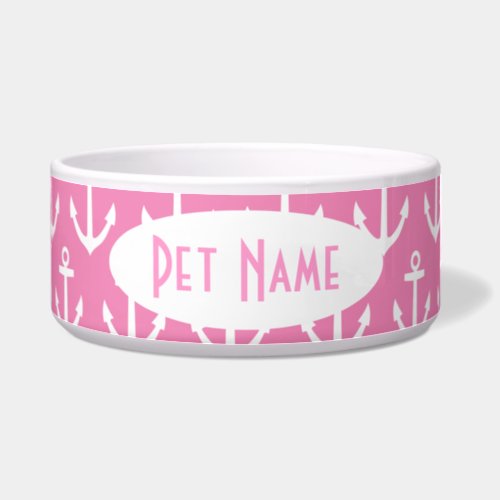 Anchor Nautical Pink Personalized Pet Bowl