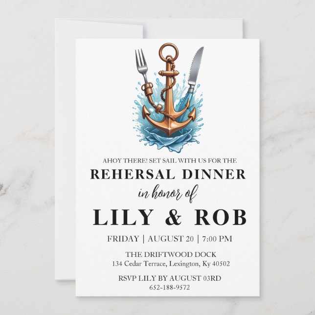 Anchor nautical rehearsal dinner invitations (Front)