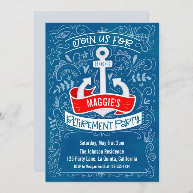 Anchor Nautical Retirement Invitation (Front/Back)