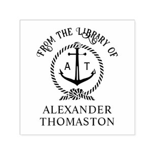 Anchor Nautical Rope Library Book Name 2 Initial Self-inking Stamp