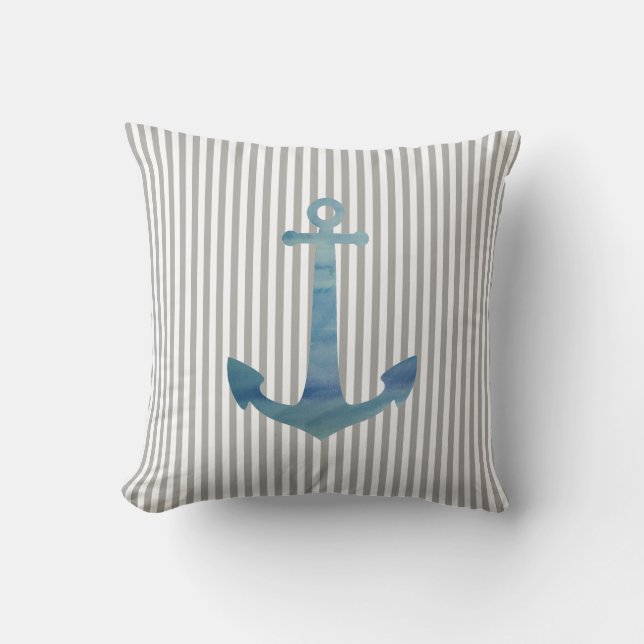 Anchor Nautical Sailboat Stripe Throw Pillow (Front)