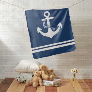 Anchor Nautical Sailing Boating White Navy Blue Baby Blanket