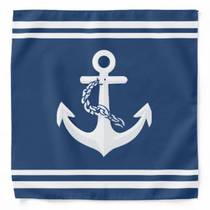 Anchor Nautical Sailing Boating White Navy Blue Bandana