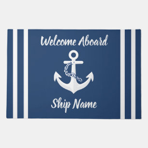 Anchor Nautical Sailing Boating White Navy Blue Doormat