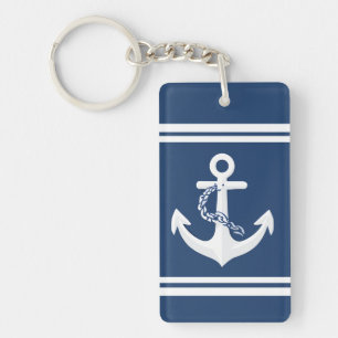 Anchor Nautical Sailing Boating White Navy Blue Keychain