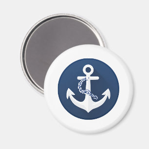 Anchor Nautical Sailing Boating White Navy Blue Magnet