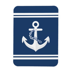 Anchor Nautical Sailing Boating White Navy Blue Magnet