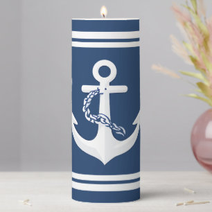 Anchor Nautical Sailing Boating White Navy Blue Pillar Candle
