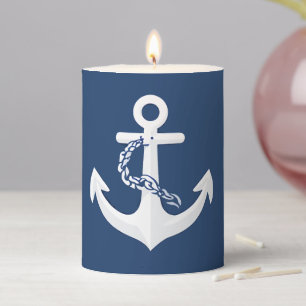 Anchor Nautical Sailing Boating White Navy Blue Pillar Candle