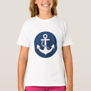 Anchor Nautical Sailing Boating White Navy Blue T-Shirt
