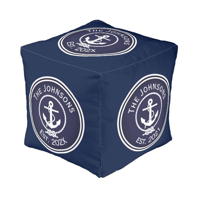 Anchor Nautical Seal Cube Pouf (Angled Front)