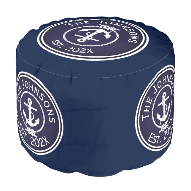 Anchor Nautical Seal Round Pouf (Angled Front)