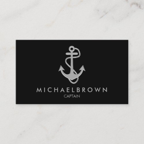 Anchor Nautical Silver Black Business Card