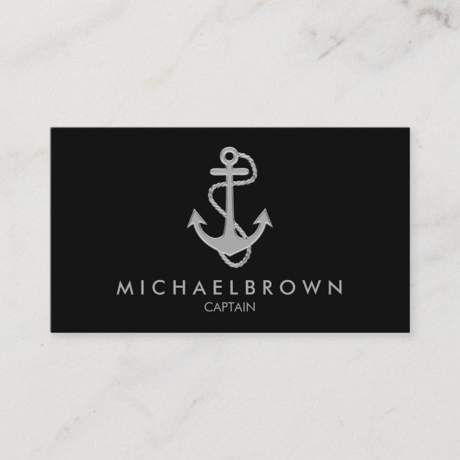 Anchor Nautical Silver Black Business Card (Front)