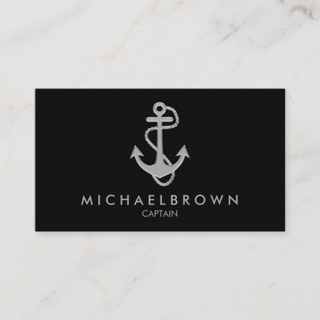 Anchor Nautical Silver Black Business Card