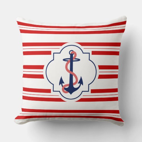 Anchor Nautical Stripe Throw Pillow