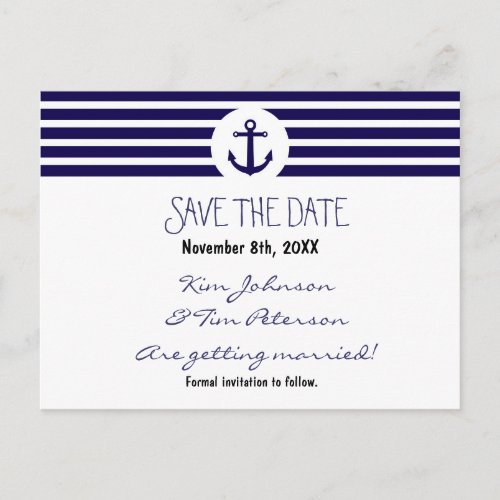 Anchor Nautical Striped Postcard Save The Date